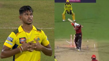 Aiden Markram Wicket Video: Matheesha Pathirana Sends SunRisers Hyderabad Batsman's Middle Stump For a Walk With An Accurate Toe Crushing Yorker During CSK vs SRH IPL 2024 Match