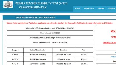 KTET April 2024 Date: Registration for Kerala Teacher Eligibility Test Examination Extended Till May 2, Apply Online at ktet.kerala.gov.in