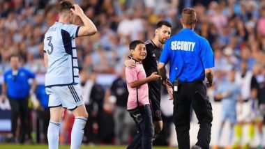 Young Fan Invades Pitch At Arrowhead Stadium To Click Selfie With Lionel Messi During Sporting Kansas City vs Inter Miami MLS 2024 Match (Watch Video)