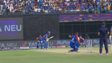 Lizaad Williams Slips Before Delivering His First Ball on IPL Debut During DC vs MI IPL 2024 Match, Video Goes Viral