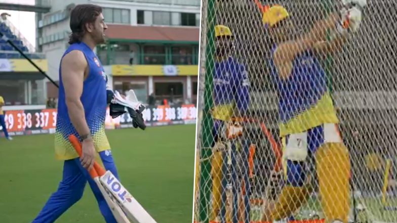 MS Dhoni Sweats It Out in the Nets Ahead of CSK vs KKR IPL 2024 Match ...