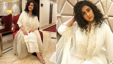 Manisha Koirala Exudes Elegance in Off-White Kurta Paired With Matching Palazzo and Embroidered Dupatta for Heeramandi Promotions (View Pics)