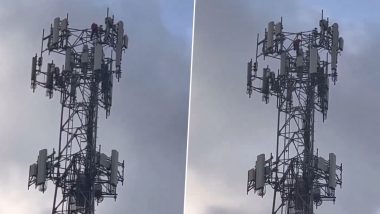Man Climbs Cell Tower in Miami: Man Claiming To Be T-Mobile Employee Shuts Down Power of Cell Tower in US Before Climbing It (Watch Video)