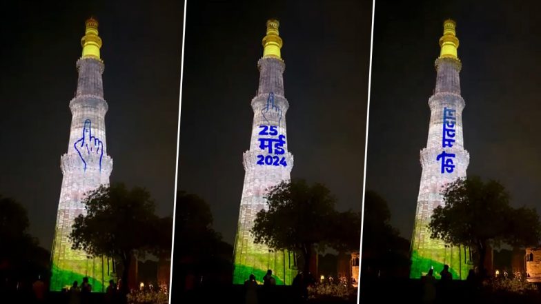 Lok Sabha Elections 2024: CEO Delhi Organises Laser Show at Qutub Minar To Create Voter Awareness (Watch Video)