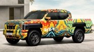 Kia Tasman Pickup Truck Teased in Colourful Camourflage Design, Expected To Launch in 2025; Check Details of New 4x4 Vehicle