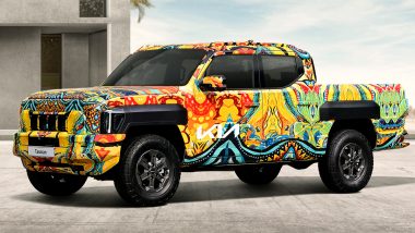 Kia Tasman Pickup Truck Teased in Colourful Camourflage Design, Expected To Launch in 2025; Check Details of New 4x4 Vehicle