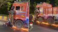 Hyderabad Hit-and-Drag: Biker Stands on Truck's Footboard As It Drags His Bike, Disturbing Video Surfaces