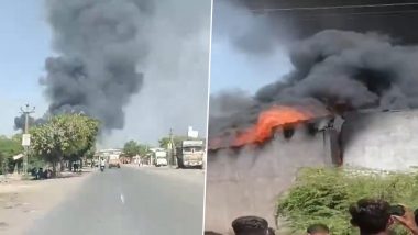 Gujarat Fire: Massive Blaze Erupts at Vinayak Corporation Factory on Paneli Road in Morbi (Watch Video)