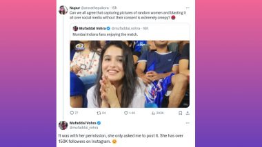 Cricket Fan Gets Called Out for Using 'Random' Woman Fan's Picture on Social Media Who Attended MI vs RCB IPL 2024 Match Without Consent, Claims Influencer Herself Asked Him to Post