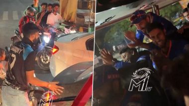 IPL 2024: Fan Helps Out Mumbai Indians Team Bus Stuck in Traffic Jam, Players Cheer for Him (Watch Video)