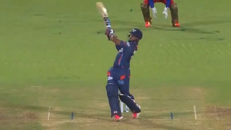 Longest Six of IPL 2024: Nicholas Pooran Hits Massive '106 Meter' Six Off Reece Topley During RCB vs LSG Match (Watch Video)