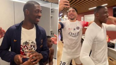PSG Footballers Chant 'MVP, MVP' to Ousmane Dembele in Dressing Room After His Match-Winning Performance Against Barcelona in UCL 2023-24 Quarterfinal (Watch Video)