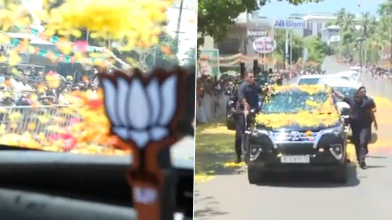 PM Modi Kerala Visit: Prime Minister Narendra Modi Holds Roadshow in Alathur As People Shower Flower Petals on Him (Watch Video)