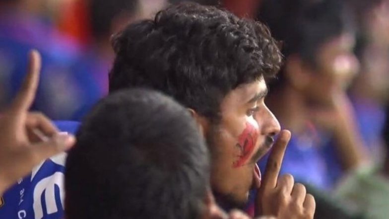 RCB Fan Performs ‘Silence' Gesture at SRH Supporters in Hyderabad During Sunrisers Hyderabad vs Royal Challengers Bengaluru IPL 2024 Match, Video Goes Viral