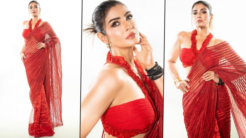 Raveena Tandon Makes a Fashion Statement in a Red Saree, Stands Against Global Warming and Rising Heatwaves (View Pics)