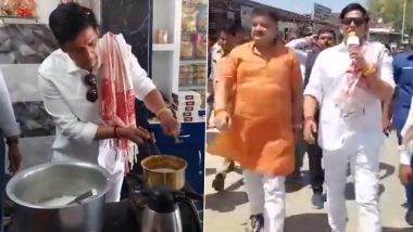 Uttar Pradesh: BJP MP and Gorakhpur Candidate Ravi Kishan Prepares Tea at a Shop in His Constituency Ahead of Lok Sabha Polls (Watch Video)