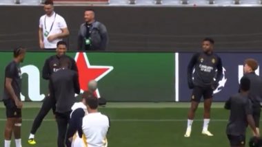 Jude Bellingham, Antonio Rudiger Spotted Playing Rock, Paper and Scissors During Training Session Ahead of Bayern Munich vs Real Madrid UEFA Champions League 2023–24 Semi-Final (Watch Video)