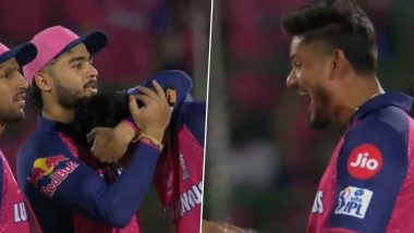Riyan Parag Hilariously Covers Kuldeep Sen’s Face, Stops Him From Watching Video of His DRS Appeal During RR vs GT IPL 2024 Match; Video Goes Viral