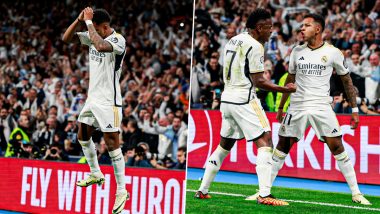 Rodrygo Does Cristiano Ronaldo’s ‘Siuuu’ Celebration After Scoring a Goal in Real Madrid vs Manchester City UEFA Champions League 2023–24 Quarterfinal First Leg (View Pic)