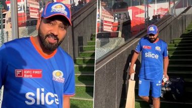 Rohit Sharma Reacts As He Sees Harbhajan Singh Pavilion at Mullanpur Stadium Ahead of PBKS vs MI IPL 2024 Match (Watch Video)