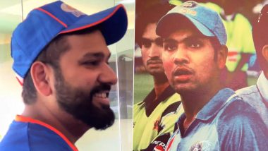 Rohit Sharma Reacts As He Sees Pic of His 20-Year-Old Self in Dressing Room Ahead of PBKS vs MI IPL 2024 Clash, Says ‘I Was Struggling To Get Beard’ (Watch Video)