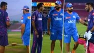 Rohit Sharma Meets Ravi Ashwin, Jos Buttler and Other Rajasthan Royals Cricketers Ahead of RR vs MI IPL 2024 (Watch Video)