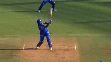 4,6,6,6,4,6! Romario Shepherd Smashes Anrich Nortje for 32 Runs in One Over, Guides Mumbai Indians to 234/5 Against Delhi Capitals in IPL 2024 (Watch Video)
