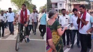 Thanjavur Lok Sabha Election 2024: DMK Candidate S Murasoli Seeks Votes by Cycling in Thanjavur City, Serves 'Herbal Soup' to People During Campaign (Watch Video)