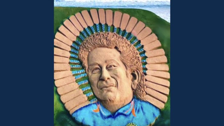 Sachin Tendulkar Sand Art: Artist Sudarsan Pattnaik Pays a Tribute to the Master Blaster on the Occasion of His 51st Birthday (View Pic)