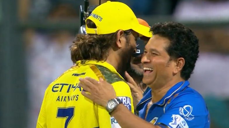 MS Dhoni and Sachin Tendulkar Engage in Heartwarming Hug After MI vs CSK IPL 2024 Match, Video Goes Viral