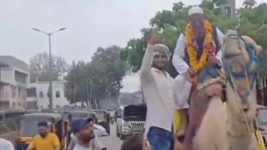 Saheb Khan Pathan, Independent Candidate From Maharashtra’s Aurangabad, Files Nomination for Lok Sabha Polls Riding a Camel (Watch Video)