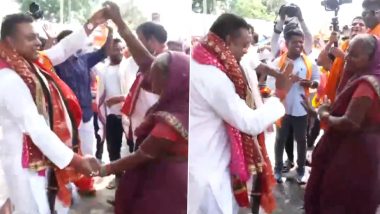 Puri Lok Sabha Election 2024: BJP Candidate Sambit Patra Dances With Elderly Woman During His Election Campaign in Odisha (Watch Video)