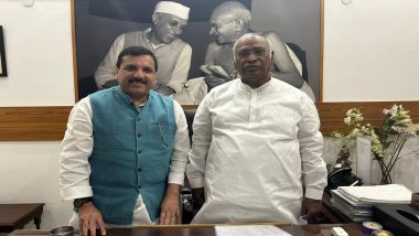 Lok Sabha Elections 2024: AAP Leader Sanjay Singh Meets Mallikarjun Kharge, Discuss Common Minimum Programme for INDIA Bloc (See Pics and Video)