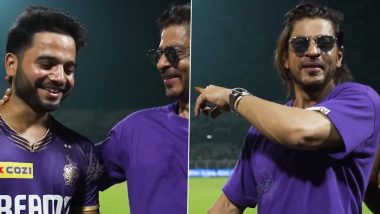 Shah Rukh Khan Appreciates KKR Youngster Suyash Sharma’s New Hairstyle After Match Against LSG in IPL 2024, Says ‘Pooja Mujhe Yeh Wala Haircut Chahiye’ (Watch Video)