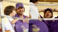 KKR Co-Owner Shah Rukh Khan, His Son AbRam Spotted At the Stands of Eden Gardens During KKR vs DC IPL 2024 Match (Watch Video)