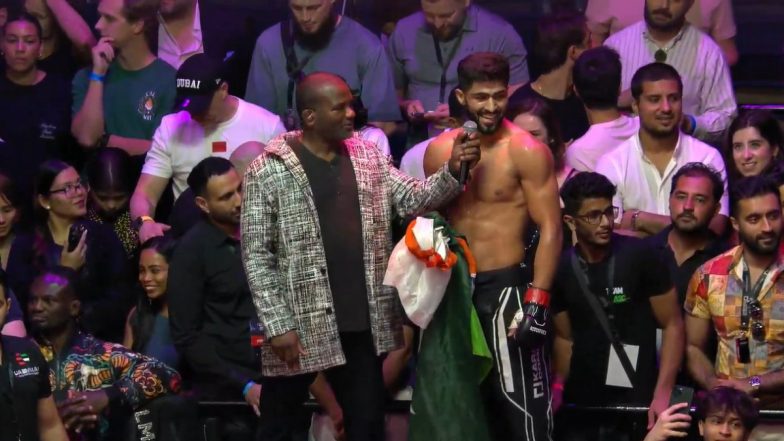 Pakistani Wushu Fighter Shahzaib Rindh Shows Nice Gesture, Carries Indian Flag After Win Against India’s Rana Singh in Karate Combat 45 (Watch Video)