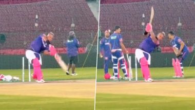 Shimron Hetmyer Practices Big Shots During the Training Session Ahead of RR vs GT IPL 2024 Clash (Watch Video)