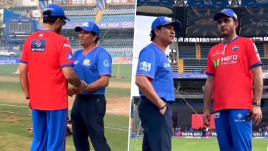 Sourav Ganguly Reunites With Former India Teammate Sachin Tendulkar Ahead of MI vs DC IPL 2024 Match, Has Friendly Chat (Watch Video)