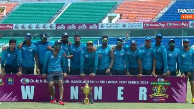 'Celebrated Like They Have Played Two Practice Matches' Sri Lankan Players Pose With Winners Trophy in Practice Kits After 2-0 Win Over Bangladesh (Watch Video)