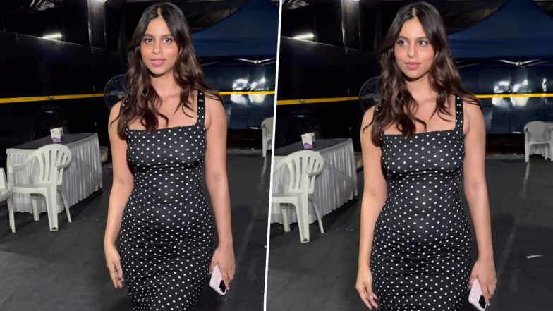 Suhana Khan Nails the Minimalist Look in Chic Black Polka-Dot Ensemble Outside Mumbai Studio (Watch Video)