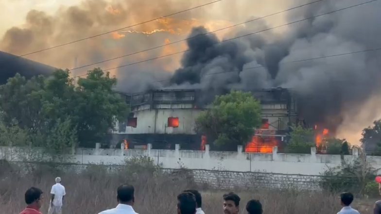 Telangana Fire: Massive Blaze Erupts in Pharmaceutical Company in Shadnagar, Several Workers Feared Trapped (Watch Video)