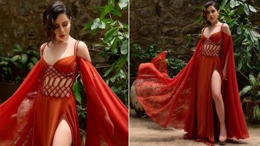 Urfi Javed Turns Up the Heat in a Stunning Orange Gown With Cutouts, Perfect for Summer Vibes (View Pics)