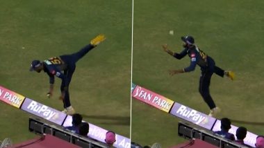 Riyan Parag Dismissal Video: Watch Vijay Shankar Take Excellent Catch Near Boundary Line to Dismiss Rajasthan Royals Batter During RR vs GT IPL 2024