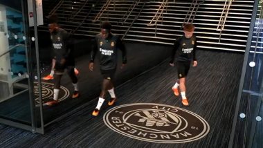 Vinicius Jr, Jude Bellingham and Other Real Madrid Players Avoid Stepping on Manchester City Logo Ahead of UCL 2023–24 Quarter-Final Second Leg Clash (Watch Video)