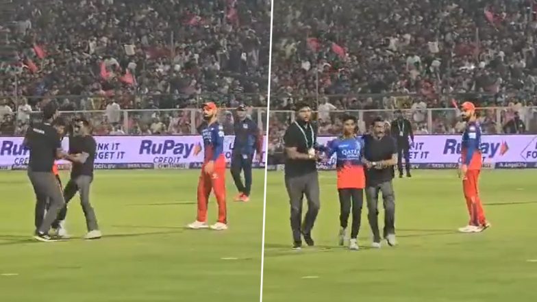 Virat Kohli Wins Hearts As He Asks Security to be Gentle Towards Fan Who Invaded Pitch to Hug Him During RR vs RCB IPL 2024, Video Goes Viral