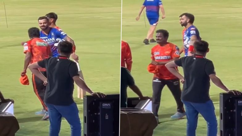 Virat Kohli Meets Muttiah Muralitharan in Practice, Has Friendly Conversation With Sri Lankan Legend Ahead of RCB vs SRH IPL 2024 Match