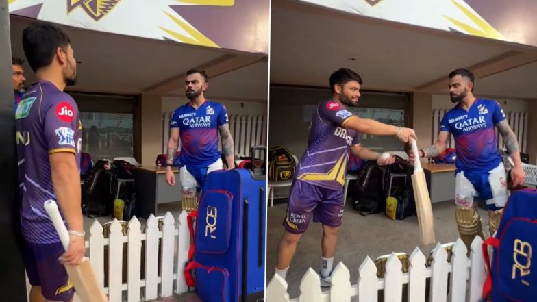 Rinku Singh Informs Virat Kohli Of Breaking His Gifted Bat, Video of the Duo's Hilarious Conversation Over It Ahead of KKR vs RCB IPL 2024 Goes Viral (Watch Video)