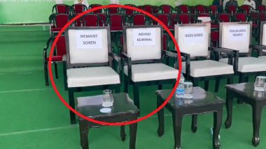 INDIA Bloc’s Ulgulan Nyay Rally in Ranchi: Empty Chairs on Stage for Jailed Hemant Soren, Delhi CM Arvind Kejriwal in Opposition’s Mega Rally (Watch Video)