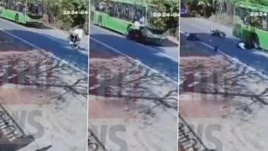 Delhi Road Accident: Two People Killed After DTC Bus Collides with Their Motorcycle in Dwarka (Watch Video)