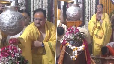 Madhya Pradesh: BJP President JP Nadda Offers Prayers at Mahakal Temple in Ujjain Alongside CM Mohan Yadav (Watch Video)